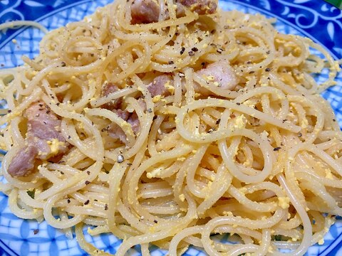 豚バラブロックとたまごのパスタ